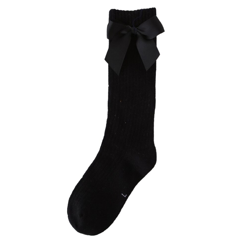 Baby Meisjes Boog Sokken Effen Kleur Katoenen Sokken Ademend Lange Buis Sokken Voor Meisjes 1-8 Jaar: Black / 6-8 Years