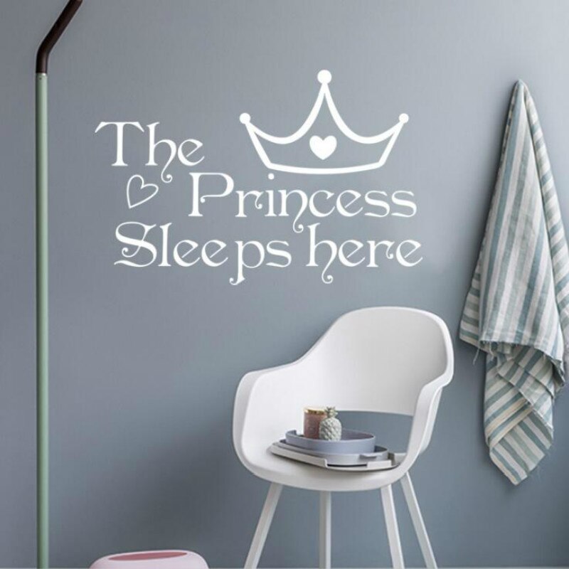 Muurstickers met de tekst 'de prinses slaapt hier' voor kinderkamers, slaapkamer, muurdecoratie, muurstickers, muurdecoratie-accessoires: Wit