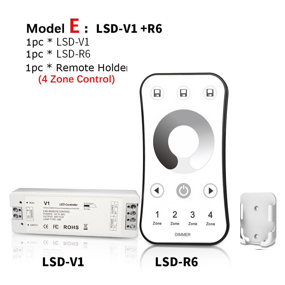 Lisxchda-regulador de intensidad LED, 12V, 5V, 24V, 36V, 8a, PWM, inalámbrico, regulador de intensidad con encendido apagado, con mando a distancia de 2,4G para cinta de LED de único Color