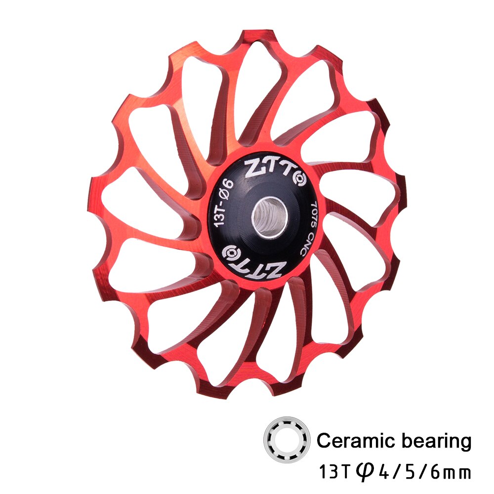 Ztto 12t 13t mtb sykkel bakgirer smal bred jockey hjul rulle keramisk trinse cnc landeveissykkel guide 4mm 5mm 6mm: 1 stk rød 13t