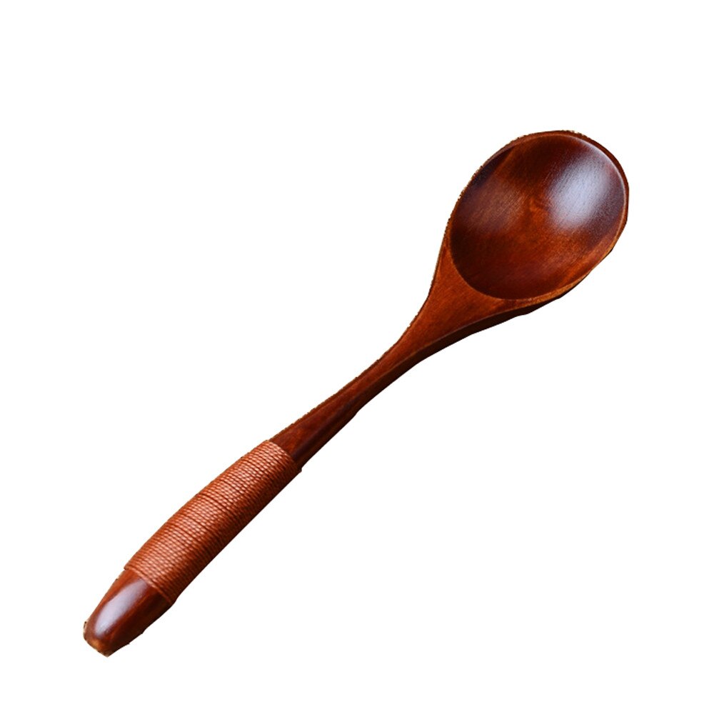 Coffee spoon kitchen cooking utensils soup teaspoon Japanese style tie line coffee honey wooden spoon L0422: Brown
