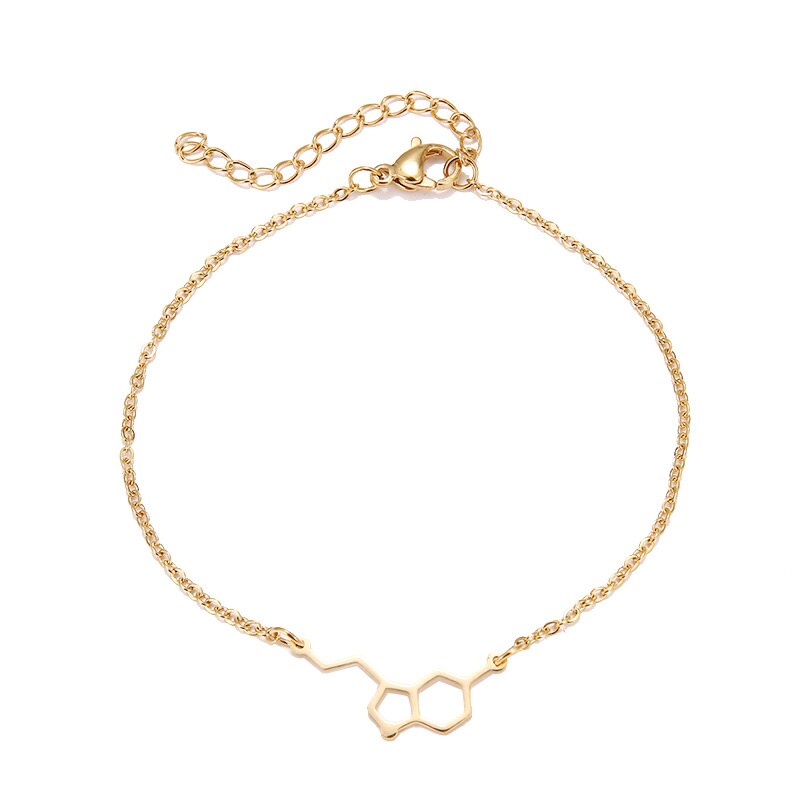 DOTIFI Stainless Steel Bracelet For Women Gold And Silver Color Erotonin Molecule Chemistry Geometric Lover's Engagement Jewelry: Gold-color
