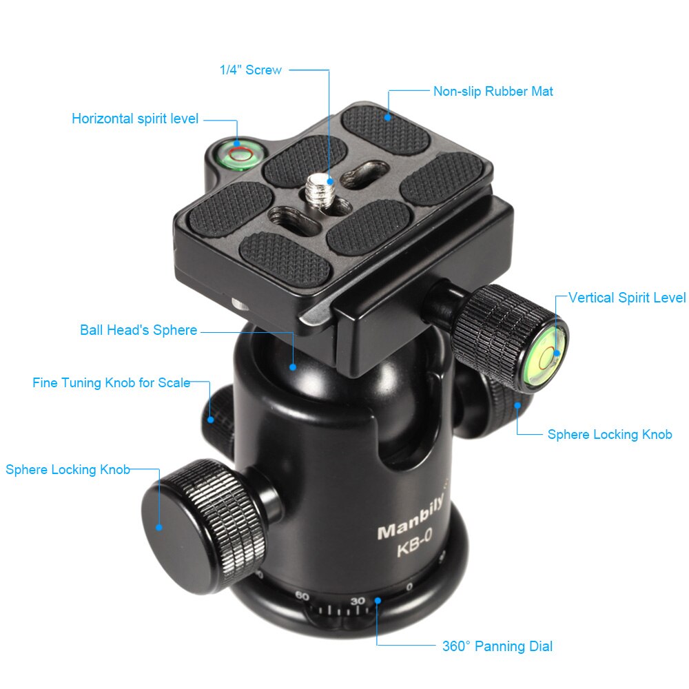 Manbily Aluminum Alloy Tripod Head Camera Ball Head Panoramic Head Sliding Rail Head with 2 Built-in Spirit Levels