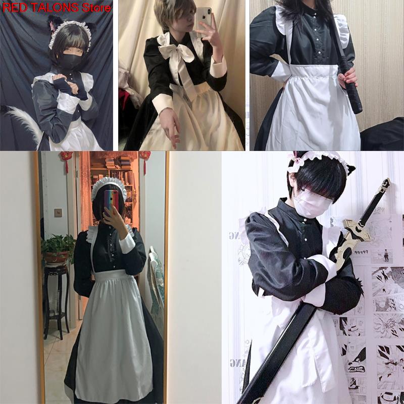 Traje de sirvienta de Anime para hombre, Cosplay de sirvienta de cafetería, uniforme japonés, bonito vestido de Lolita, traje gótico blanco y negro