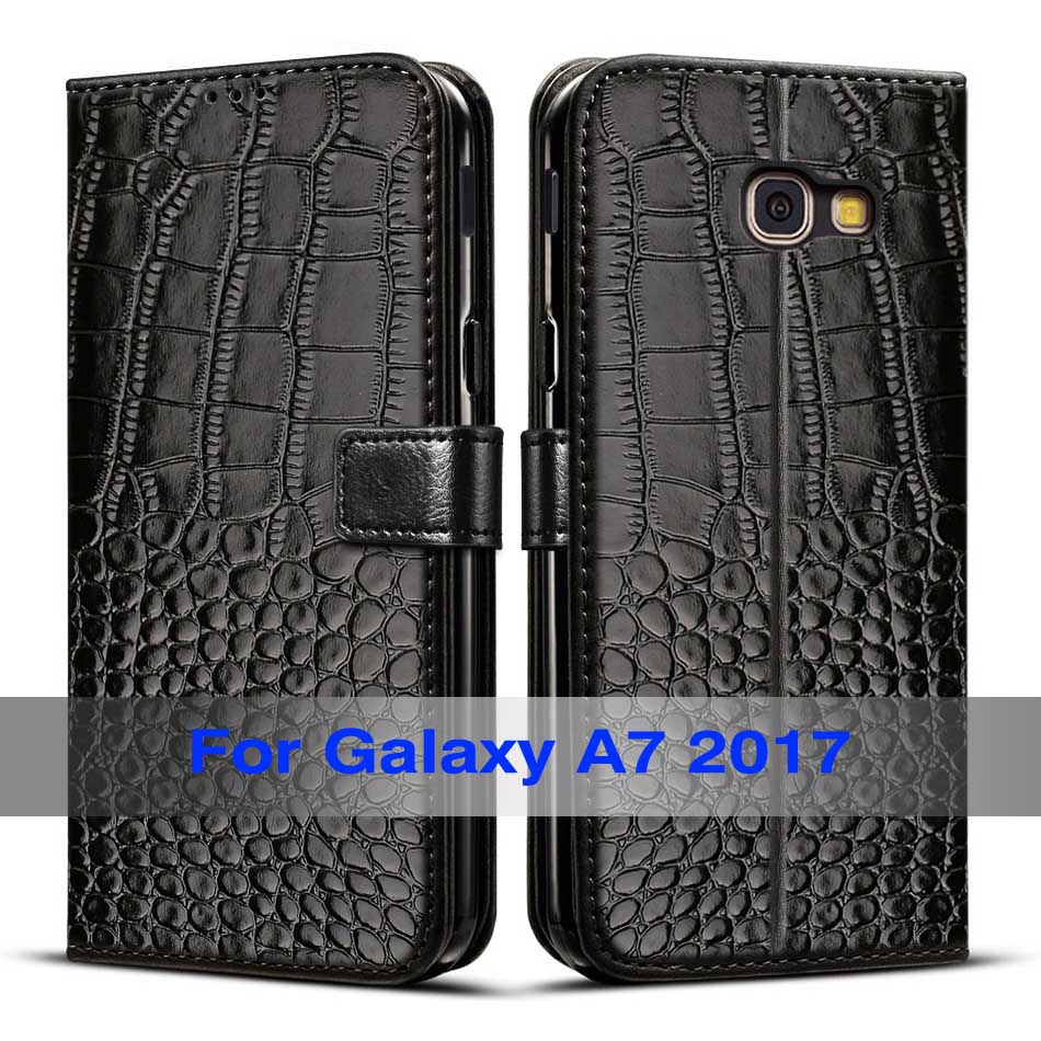 Kaarthouder Cover Case Voor Samsung Galaxy A7 Lederen Beschermhoes Portemonnee Telefoon Case Voor Galaxy A7 A720F a7200: Black