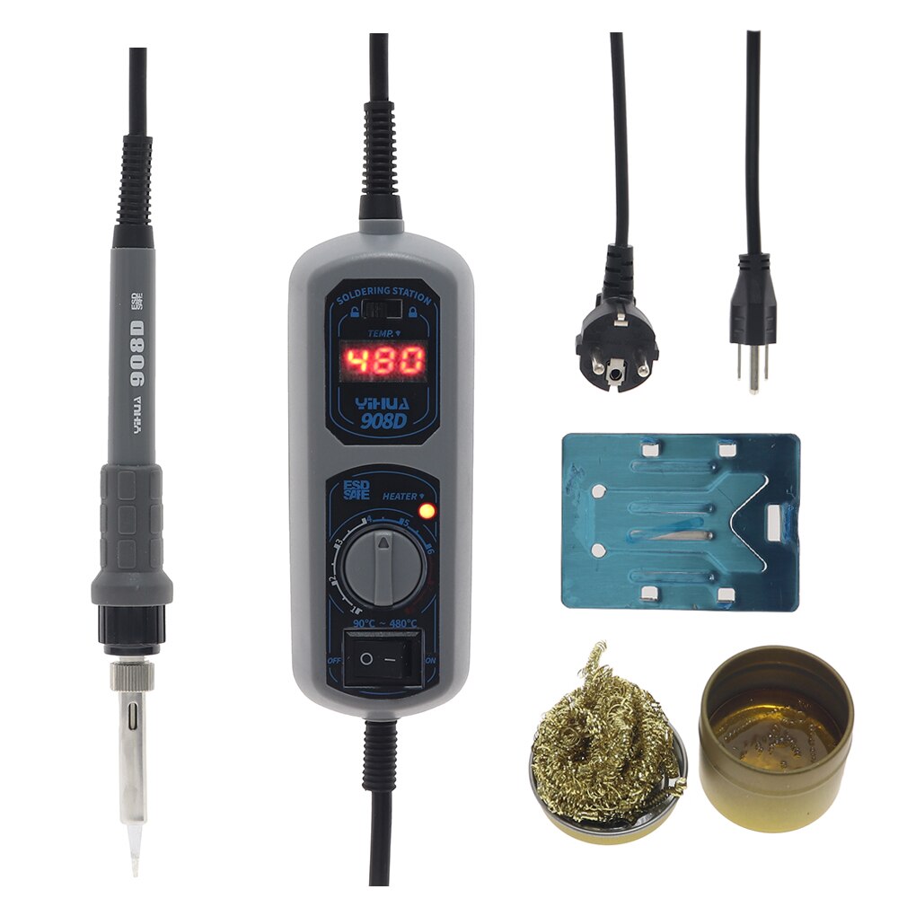 Yihua-soldador eléctrico 908D, herramienta de reparación, BGA, retrabajo, estaño, soldador Digital, temperatura ajustable, estación de soldadura de estaño: US