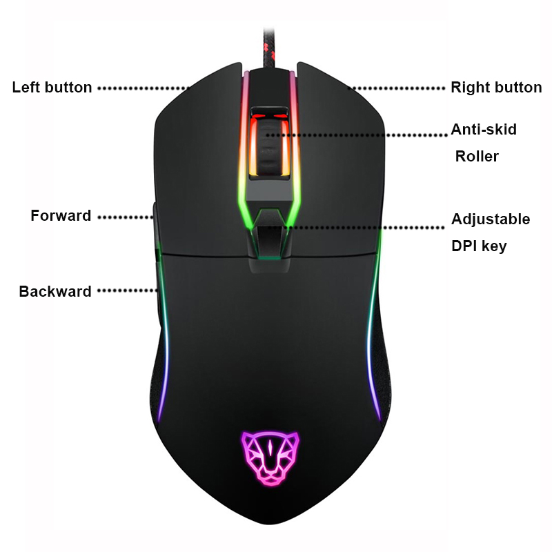 Motospeed – souris optique de jeu V30 RGB, 3500 DPI, rétroéclairée, éclairage LED, pour PC et jeu Gamer