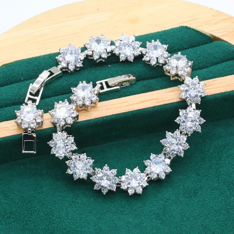 Klassische Weiß Topas 925 Silber Schmuck einstellen für Frauen Armbinde Ohrringe Ring Halskette Anhänger Hochzeit Geburtstag