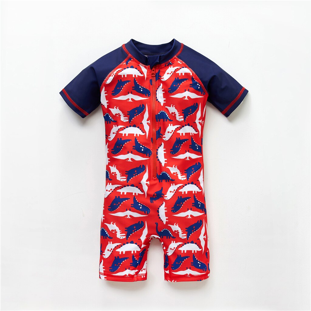 Kavkas Kids Boy Swimming Suit One Piece Dinosaur Print Baby Boys Swimwear Beach Suit Short Sleeve Child Bathing: 6T