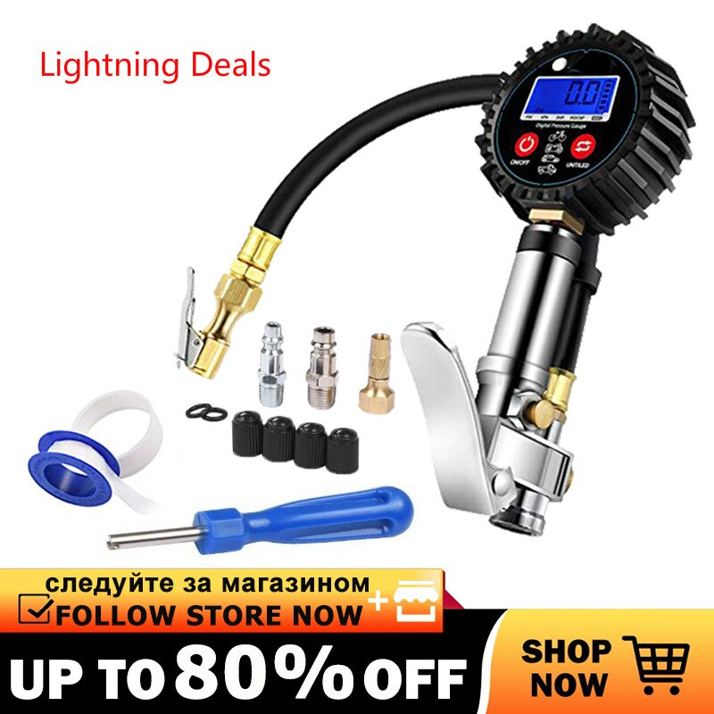1/4 NPT Quick Connect Digital Tire Inflator with Pressure Gauge 0-200PSI Air Chuck and Compressor Accessories Tire Repair Tools