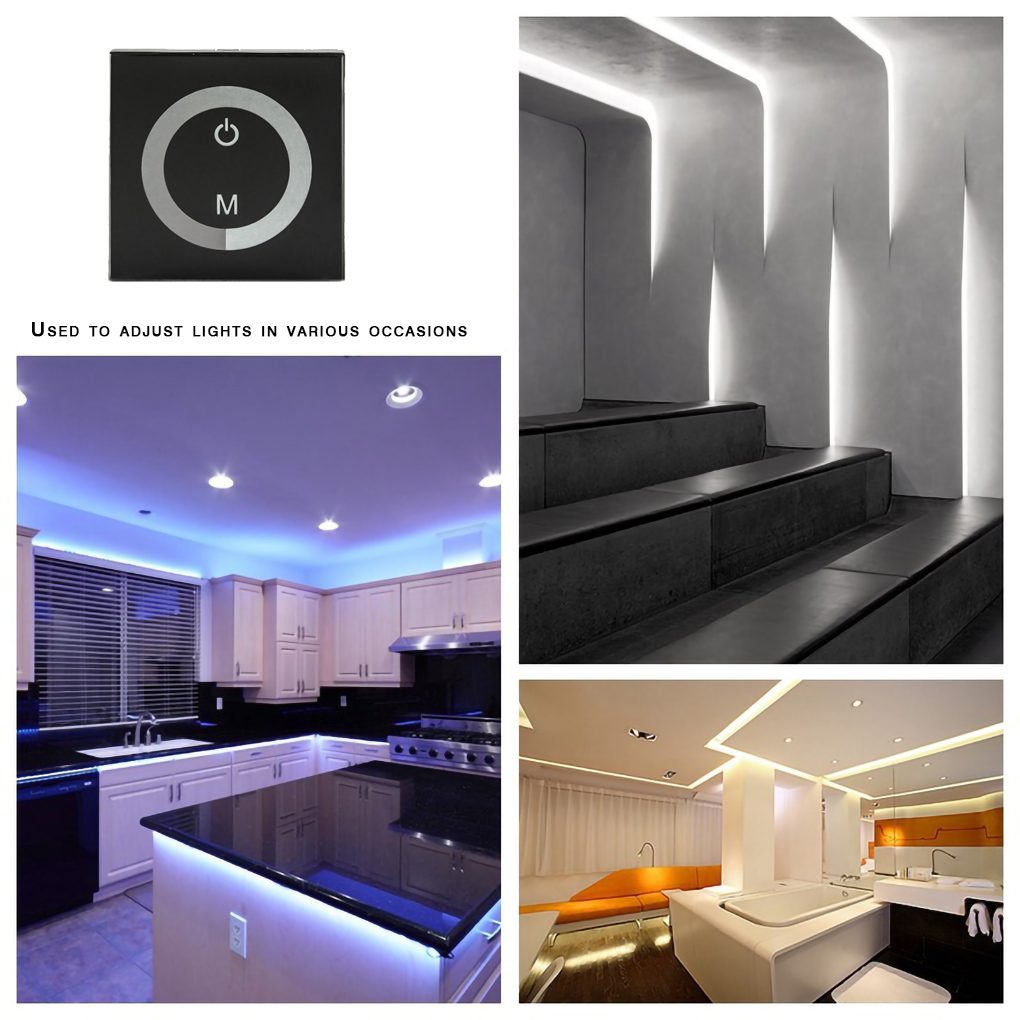 12-24V 1 Gang Wall Panel Touch Switch Light Control Dimmer Panel Wall-mounted Brightness Adjustable LED Light Strip Dimmer