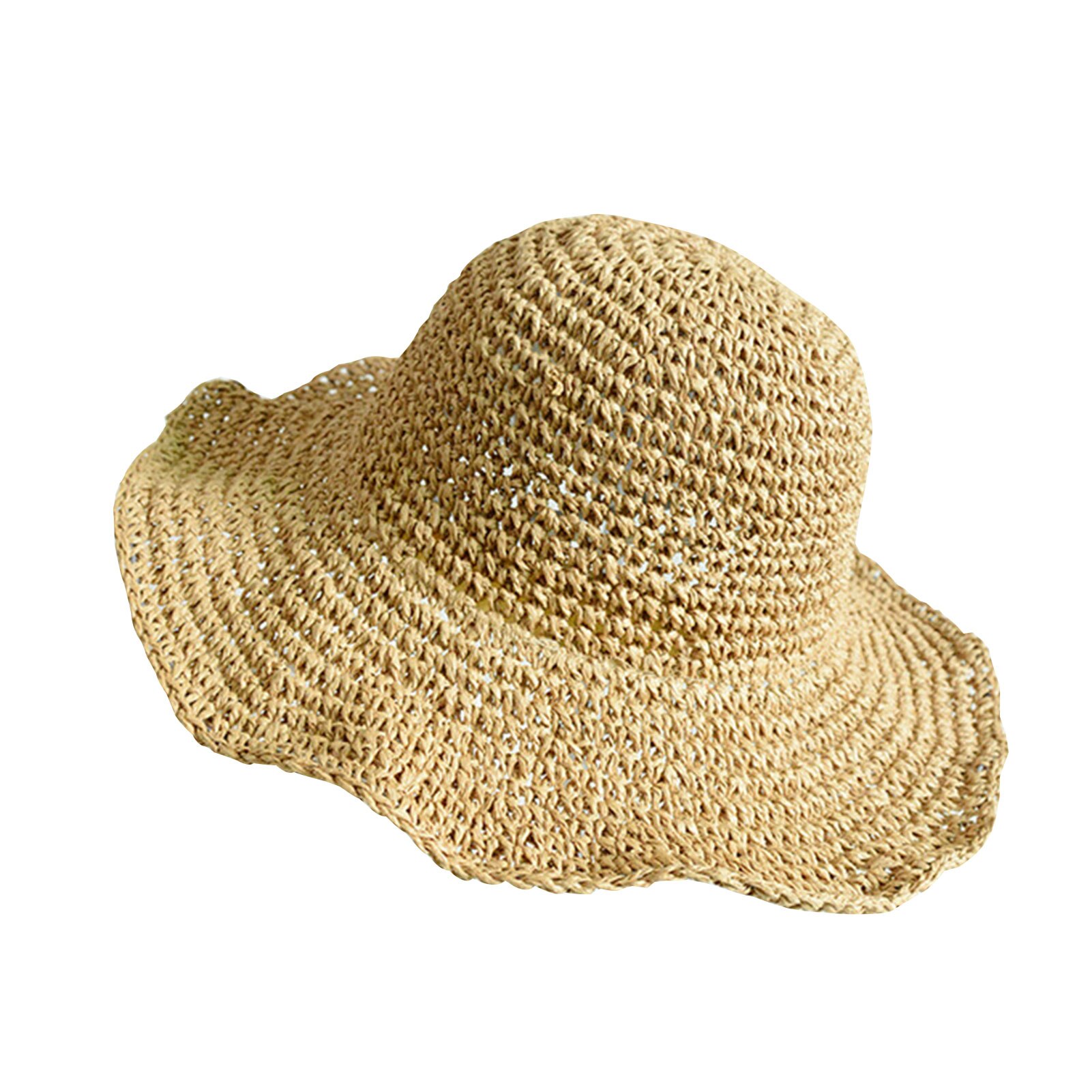 Chapéu de palha dobrável chapéu de palha feminino verão outing sol viseira férias legal chapéu de praia à beira-mar chapéu de moda ao ar livre uv aba larga chapéu de sol: Khaki