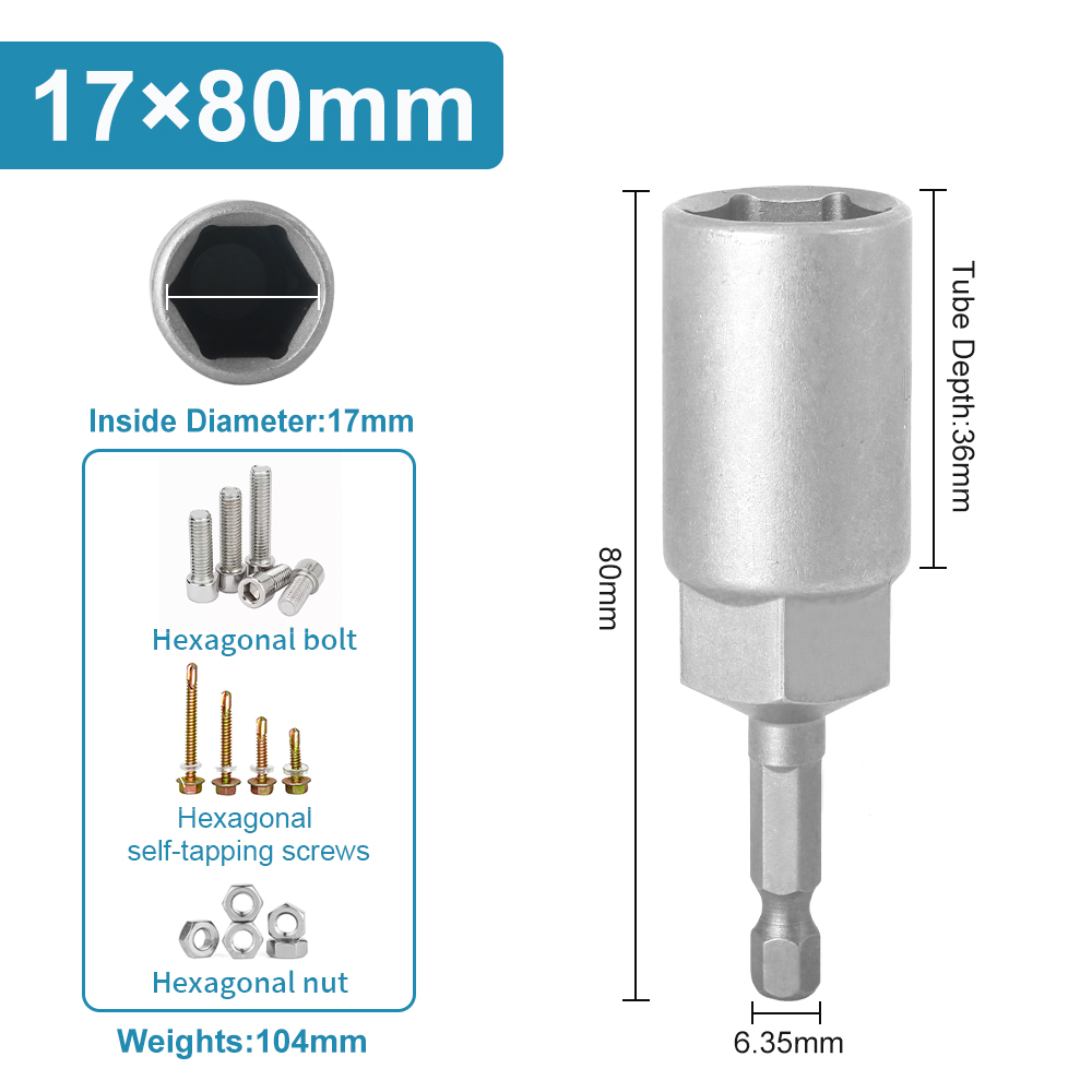 Length Deepen Impact Socket Adapter 5-19mm Power Nut Driver Socket Set 1/4-inch Hex Shank Screwdriver Key Head Hand Tool 1PC: grey