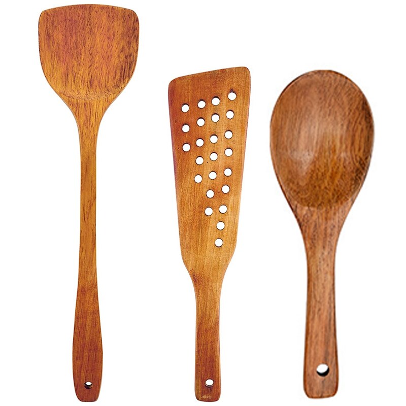 Utensilios de Cocina de madera, juego de utensilios de cocina, cucharas de Cocina de madera, espátula giratoria y espátula, 3 uds.: Default Title