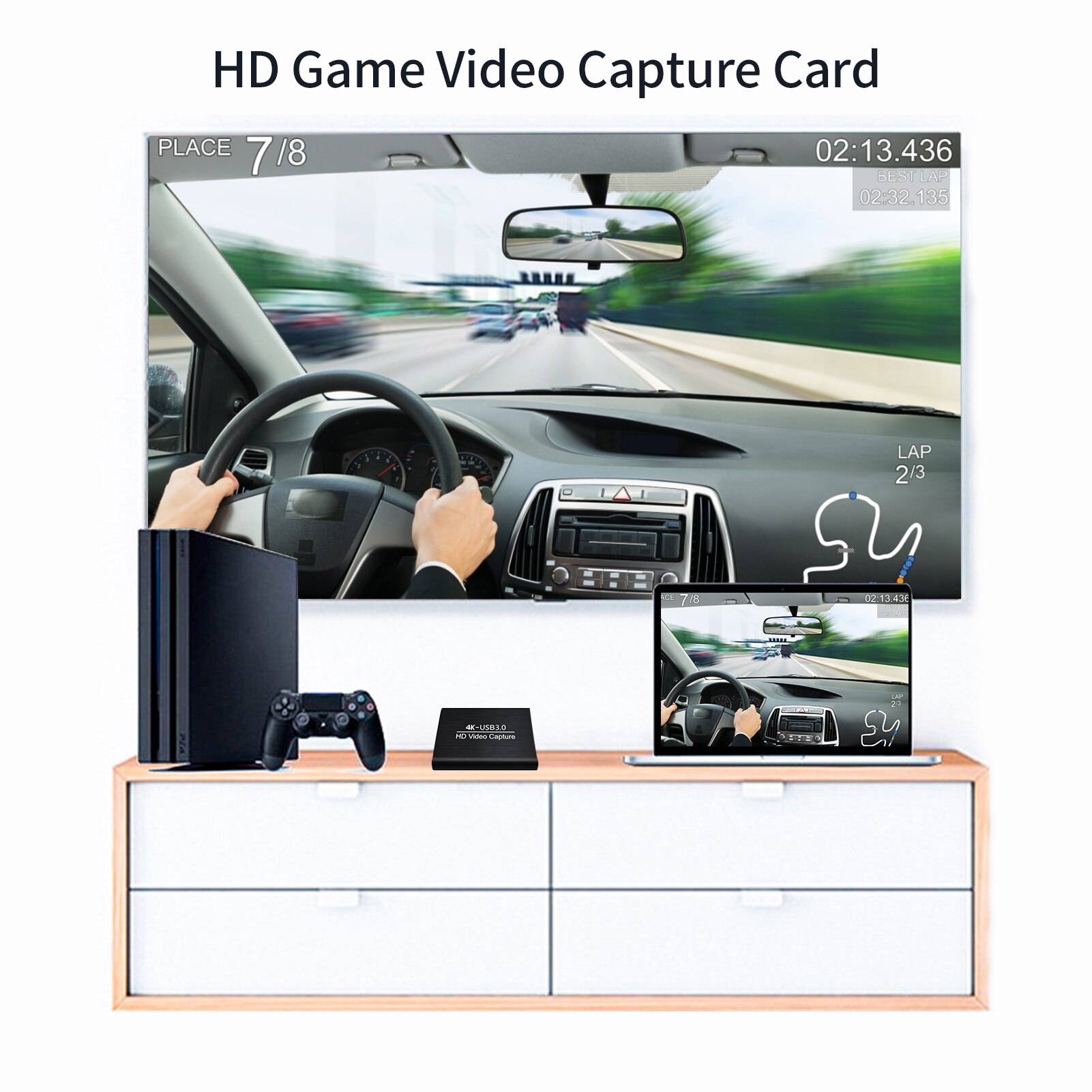 4K HD Video Capture Card USB3.0 1080P 60FPS OBS Game Recorder Device with MIC In Audio In/Out Interface Plug and Play