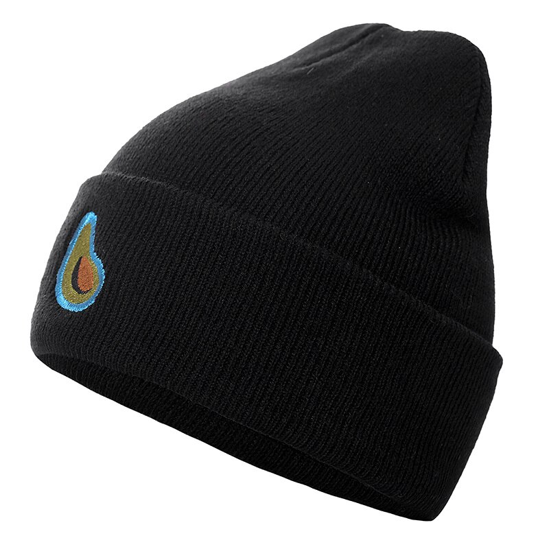 Unisex efterår vinter beanie hat avocado broderi vinter hatte til kvinder mænd strikkede hatte akryl fleksibel afslappet udendørs hue: Sort