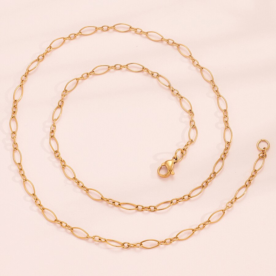 Collana a catena con anello in acciaio inossidabile da 3.5mm per donna e uomo colore oro e argento lunghezza 14 "-30"