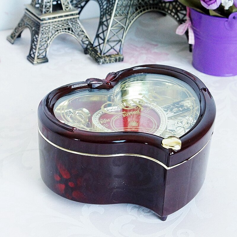 Caja de música Retro con forma de corazón para bailarina, caja de música con manivela y forma de corazón, caja de música de plástico para de cumpleaños