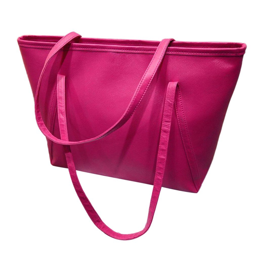 Women Leather Messenger Lady Hobo Handbag Shoulder Bag PU Purse Satchel Bag Daily Causal Totes Shopping Bag Solid Pink Black: Hot Pink 