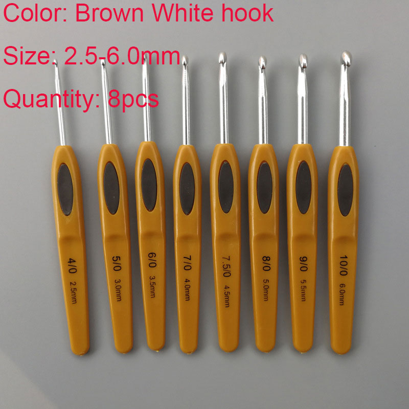 8Pcs/Set 2.5-6.0mm Crochet Hooks Aluminum Ergonomic Knitting Needle Hook Crochet Hook Knitting Needles for Crocheting Yarn Craft: light yellow