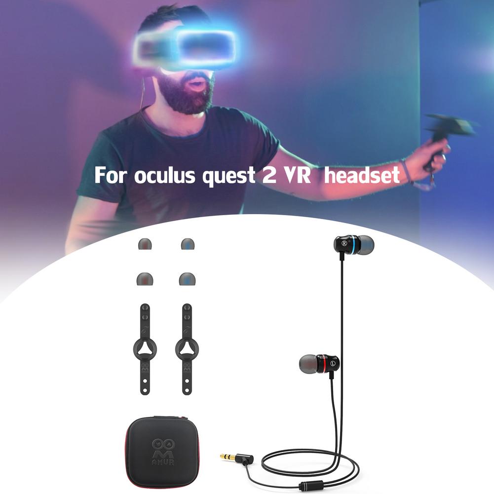 For Oculus Quest 2 VR Accessories Headset Ear-in Integrated Earphone for Oculus Quest 2 with Earplugs Holder Storage Bag Set