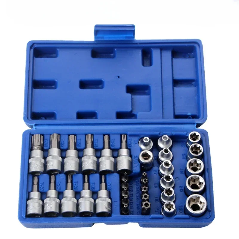 34Pcs Torx Star Sockets & Bit Set with Box Male / Female E-Security Bits Drive Handheld Tool Torque Star Socket Disassembly Tool: Default Title