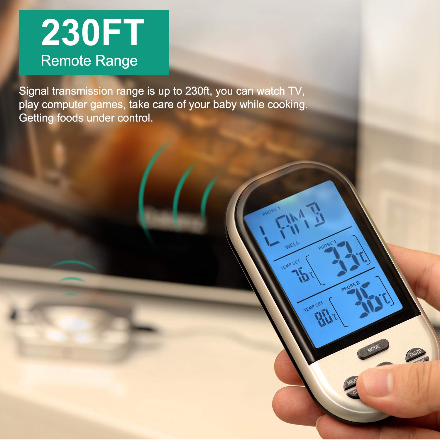 Meat Thermometer, Bbq Thermometer Wireless Meat Thermometer With Dual Probe Can Be Used For Oven Smoker Grill Bbq