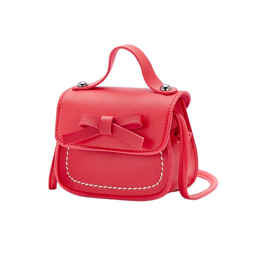 Kinderen Meisjes Leuke Strik Pure Kleur Handtassen Kids Lederen Schoudertassen Mini Crossbody Tas Clutch: Rood