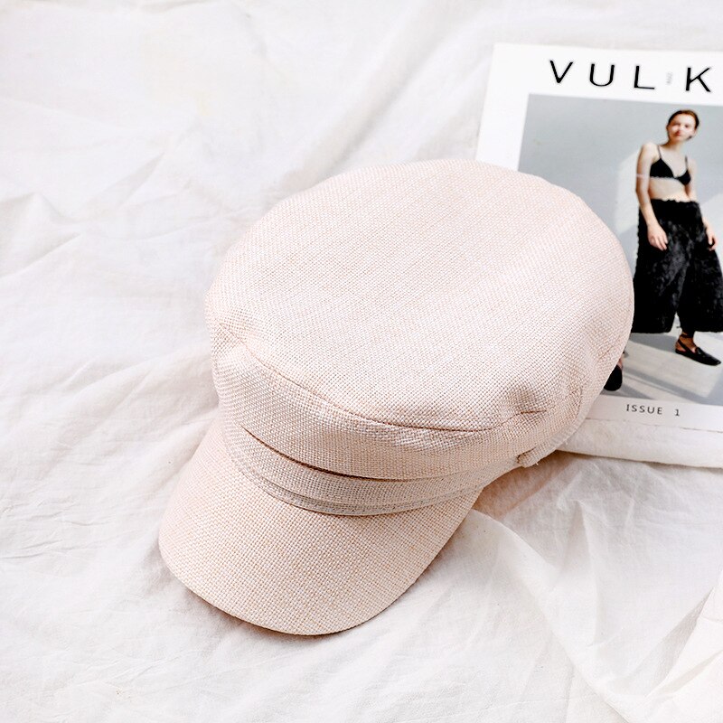 Flat Top Sailor Captain CapSpring Summer Men Women Cap Cotton Linen Beret Men Women Newsboy Cap Artist Painter Beret Cap: White