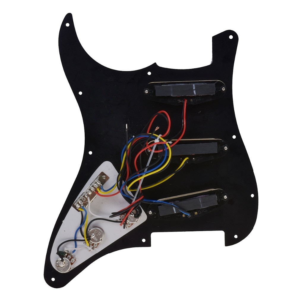 Kmise Electric Guitar Loaded Pickguard Scratch Plate for Fender Strat Parts 3 Ply SSS Black