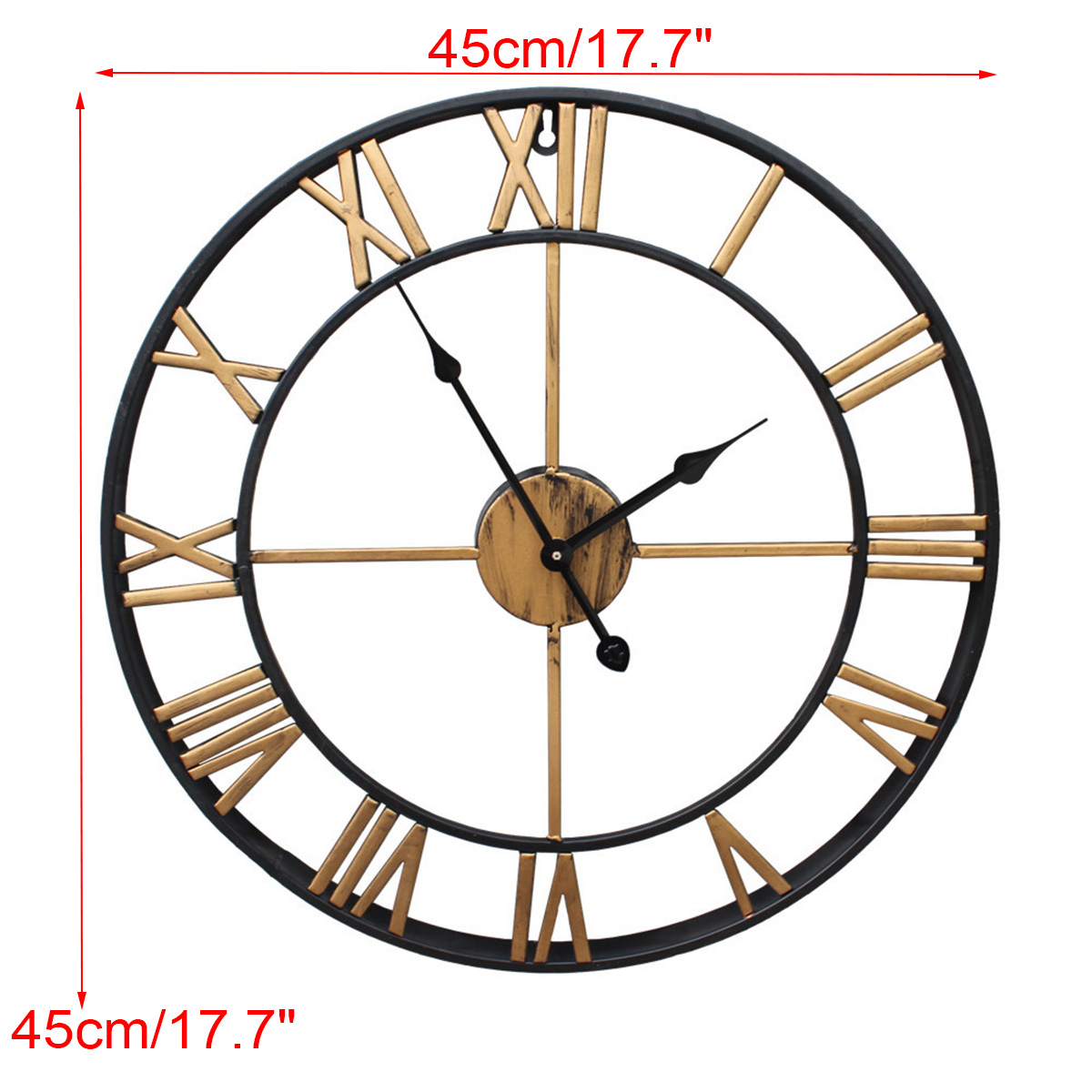 45/80CM Nordic Metal Roman Numeral Wall Clocks Retro Iron Round Face Black Gold Large Outdoor Garden Clock Home Decoration: Gold