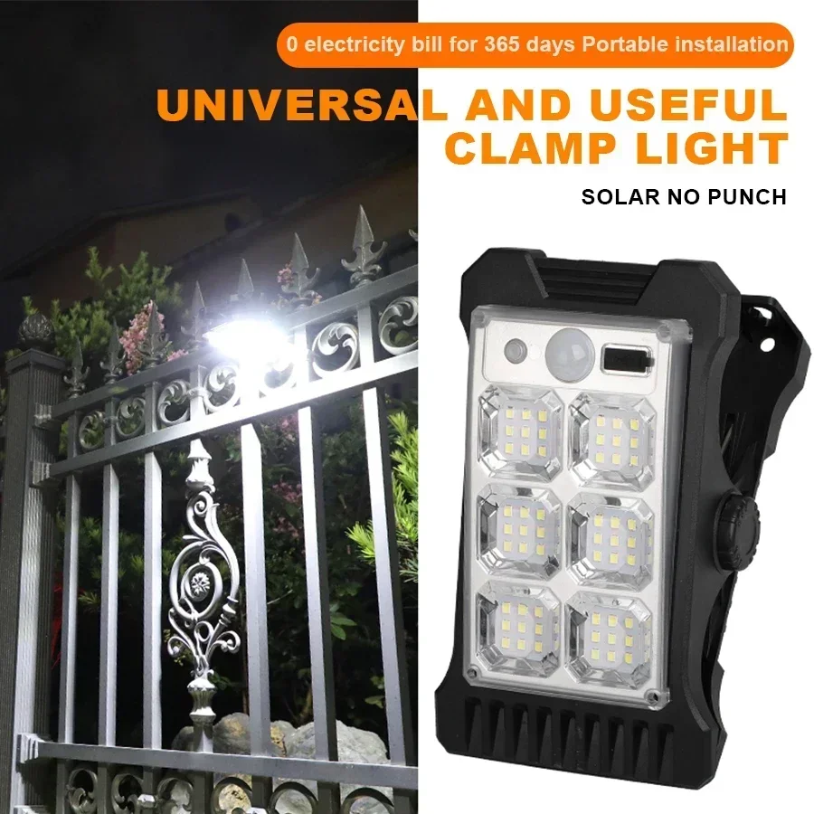 Solar Clamp Lamp LED Solar Garden Light Outdoor Clip-on Motion Sensing Light Induction Camping Light for Outdoor Courtyard Fence