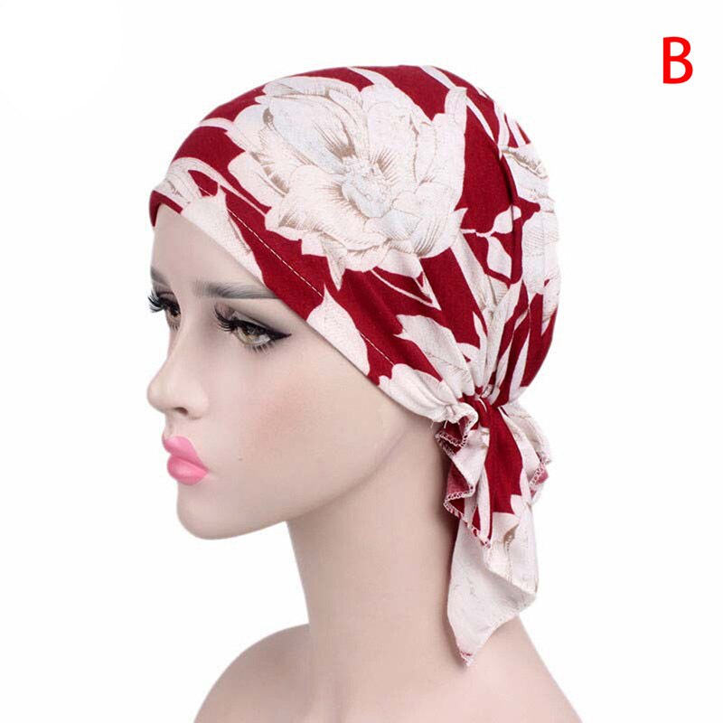Women Feather-print Turban Hat Long Hair Hat Night Sleep Cap Lady Hair Care Bonnet Headwrap Muslim Hat Indian Hat: B