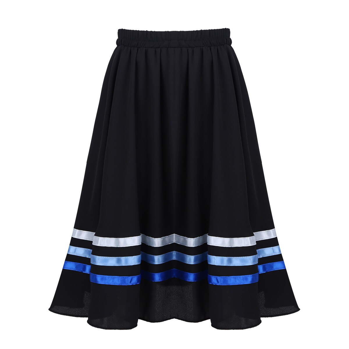 Falda con carácter de Ballet para niñas adolescentes de alta cintura larga Maxi falda de círculo completo para la celebración de la actuación de la danza de la oración del espíritu desgaste: Black Blue / 10