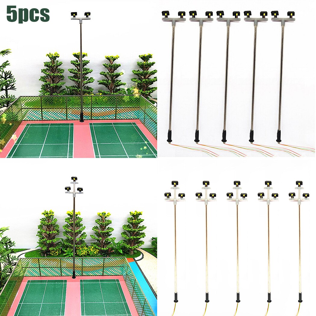 5Pcs Railway LED Floodlights Lamp Post For Yards And Depots OO HO Model Railroads 5 Double Head/Triple Head*Model Street Lights
