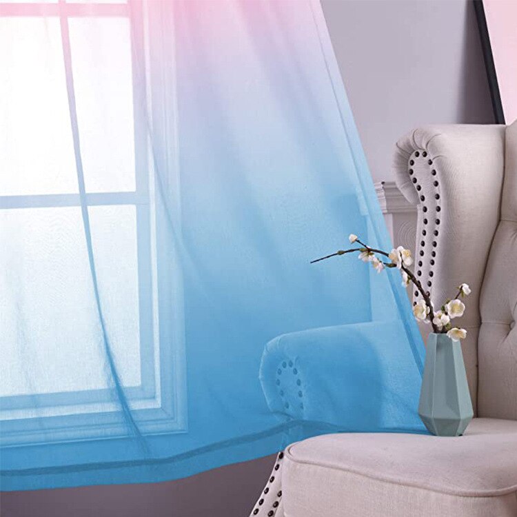 Dégradé couleur Semi rideaux transparents couleur vive rideaux modernes pour chambre salon fenêtre rideaux panneaux réversibles 2 pièces