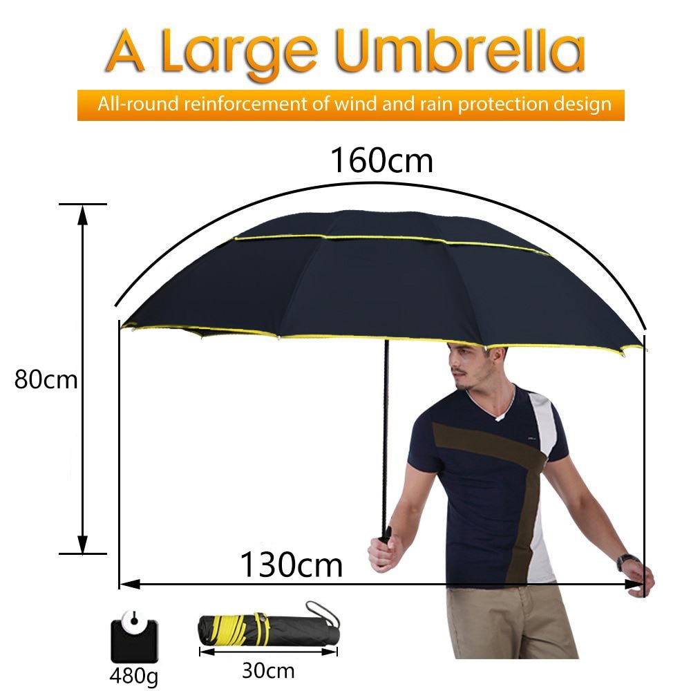 130cm kæmpe store paraplyer mænd regn kvinder 3 folde stærk vindtæt mandlig kvinde solparasol udendørs stor parapluie