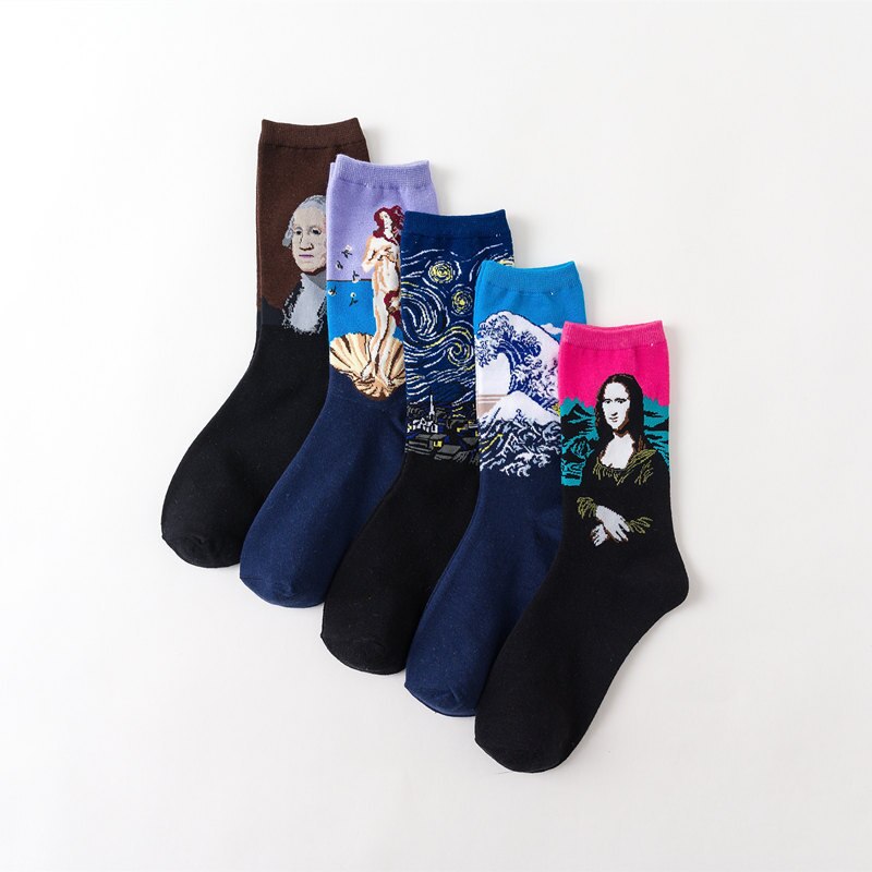 1pair Autumn winter Retro Art Sock Van Gogh Mural World Famous Oil Painting Series Men Women Socks Funny Socks
