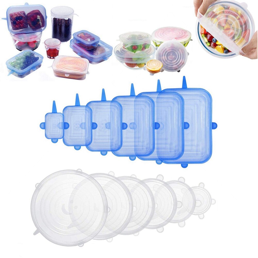 Silicone Stretch Lids Replacement Plastic Alternative Lid Rectangle Round Reusable Food Covers Huggers for bowls, Cans, bottles