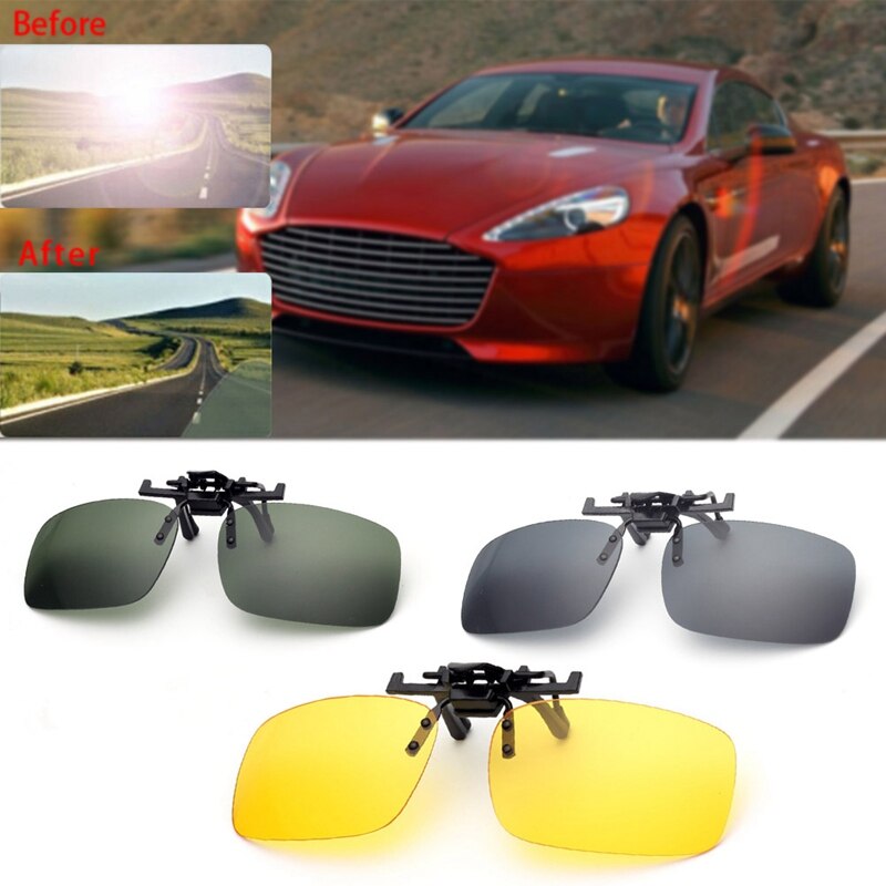 Polarized Clip On Sunglasses Driving Night Vision Lens Sun Glasses Male Anti-UVA For Men Women With Case &amp; Glasses Cloth