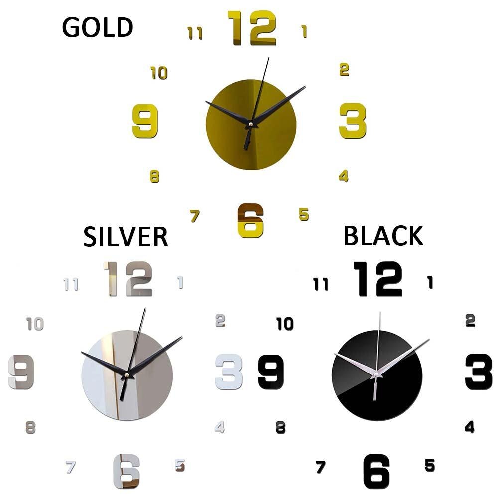 digital veggklokke klistremerke speil veggklokke diy hjemmeinnredning avtakbar selvklebende soverom akryl kvarts horloge 3 farge
