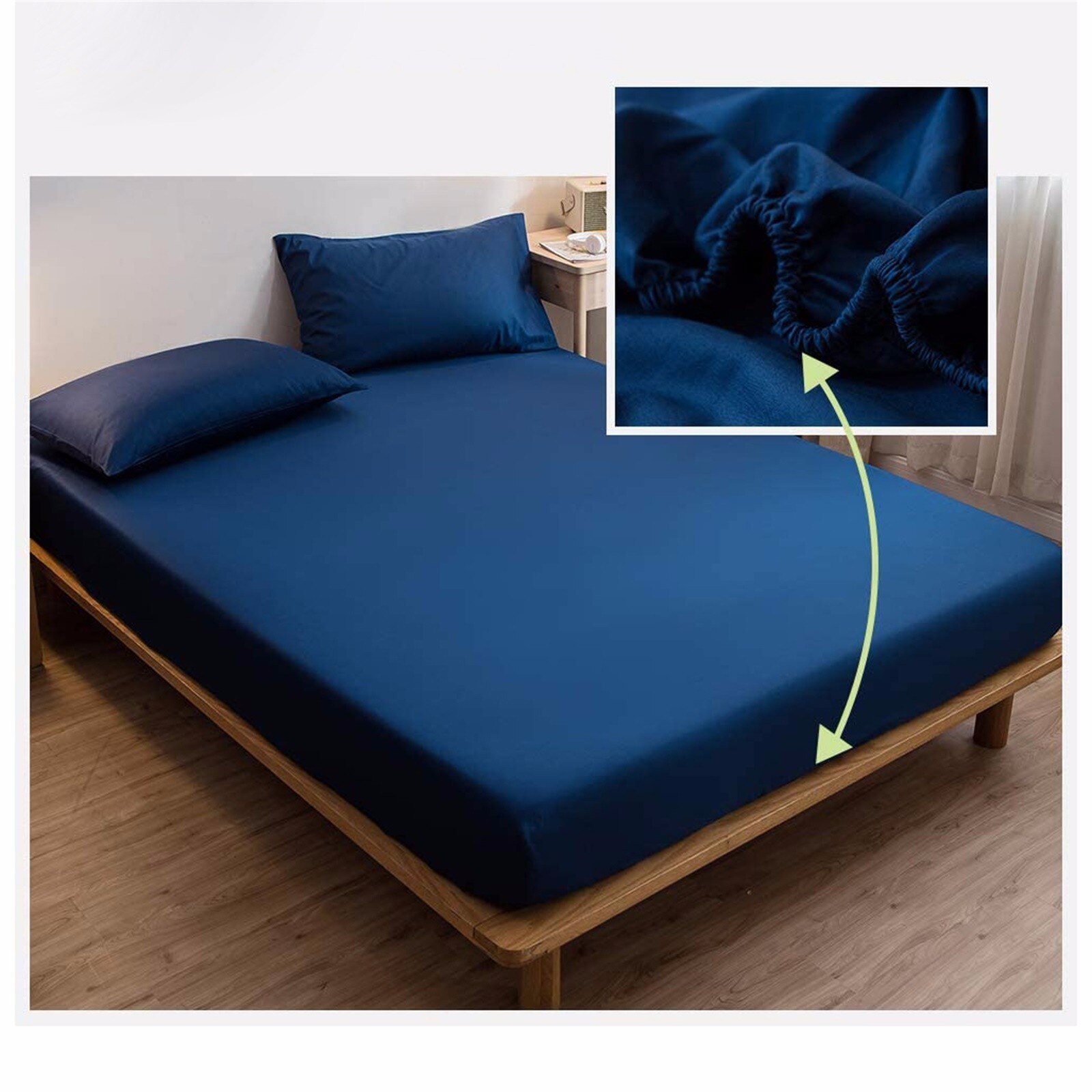 40#Fitted Sheet Coverlets Absorbent Quick Drying Sheets Mattress Cover Navy Blue Bedspreads Japanese Style Bedroom Bedspread