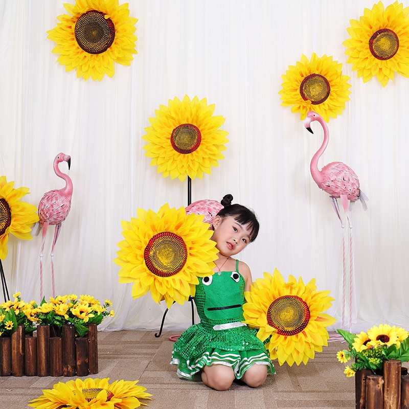 Big Size Artificial Sunflower Silk Yellow Flower Head For Home Party Wedding Decor Dance Props Performing Props