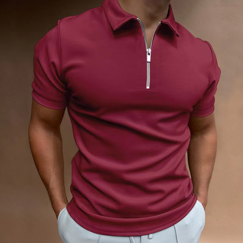 Camisa polo masculina de verão, cor sólida, manga curta, gola virada para baixo, zíper, camisetas e para homens, casual, streetwear, novos tops masculinos: M / Cinza escuro