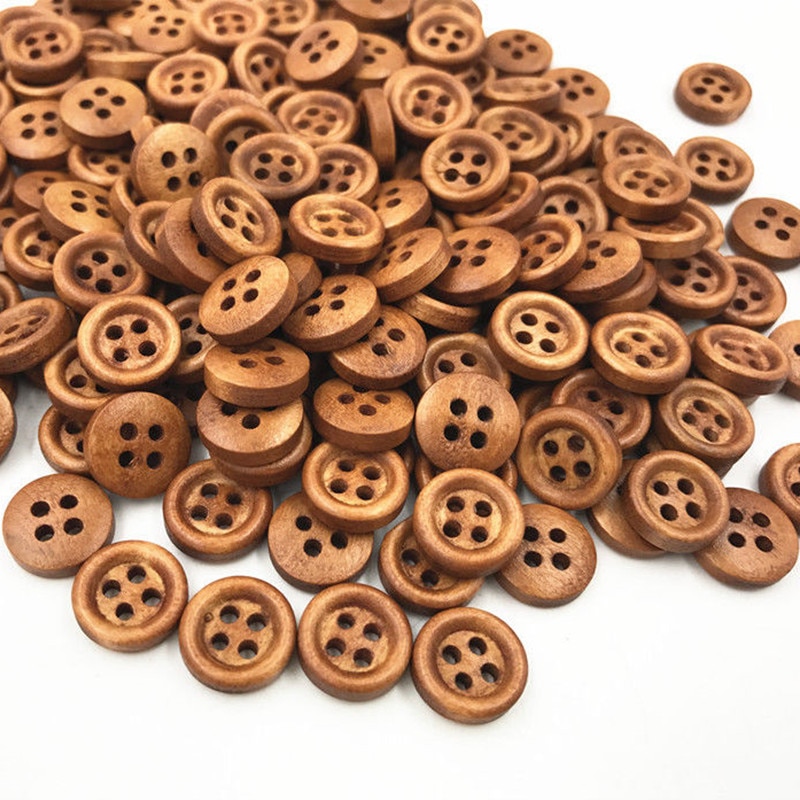 DIY 200X Houten bruin Knoppen Naaien 4-gaten Scrapbooking Ronde Knop Ambachten 12mm