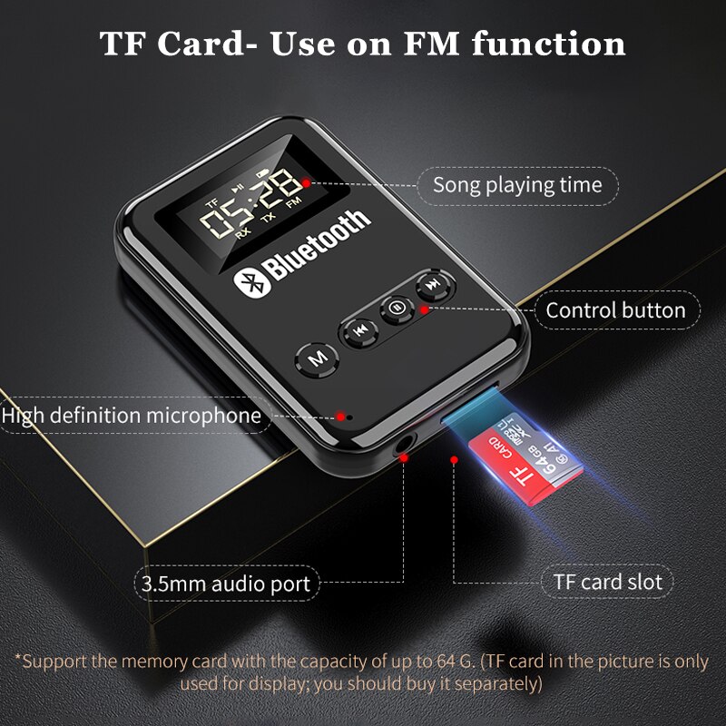 Bluetooth 5.0 transmițător audio receptor lcd 3.5mm mufe aux adaptor wireless pentru kit auto pc tv difuzor căști transmițător fm