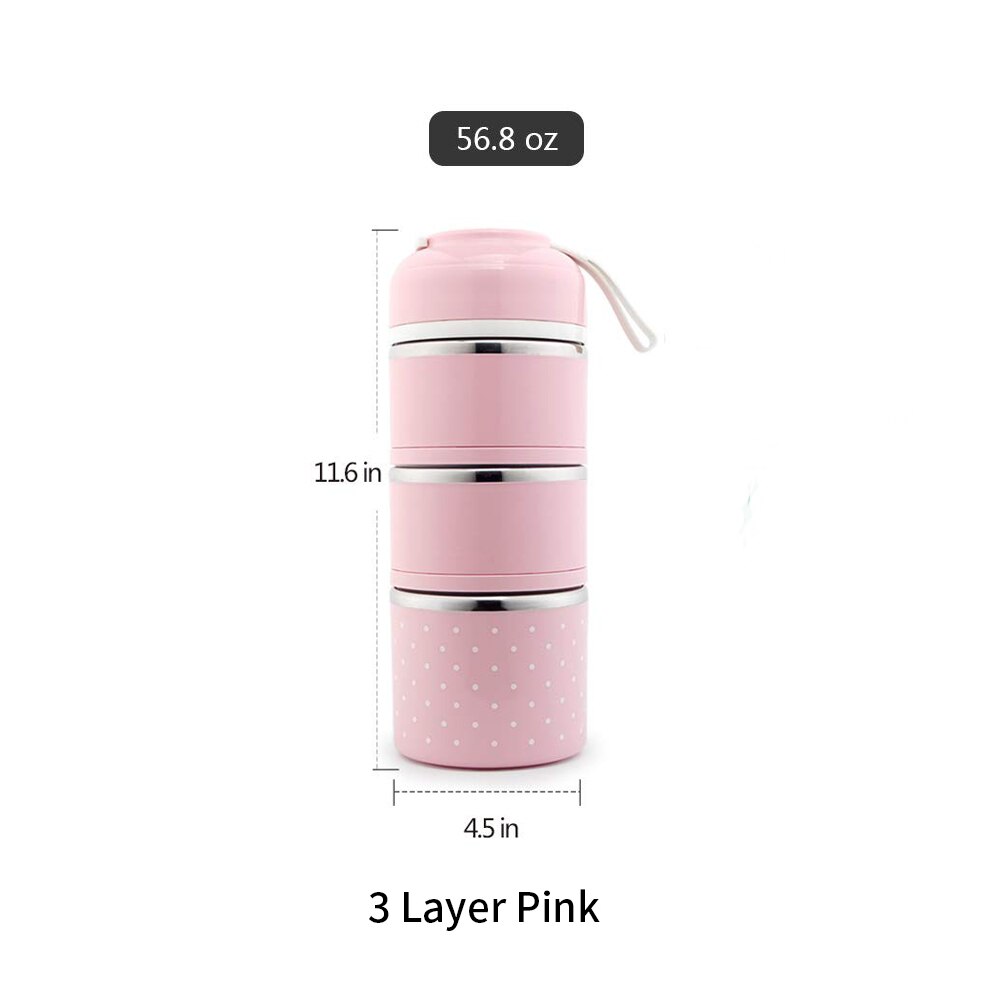 Three-Layer Leak-Proof Lunch Box Outdoor Bento Portable Food Storage Container Stainless Steel Flask Set For School Kids: pink 3 layer