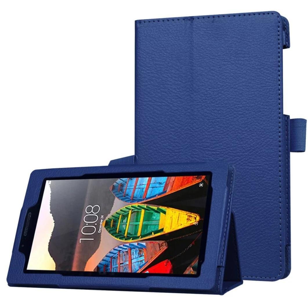 Étui en cuir pu pour lenovo tab 3 7 essential 3 étui 710 rabat flexible 710i fin 710f tb3-710f support: Bleu foncé