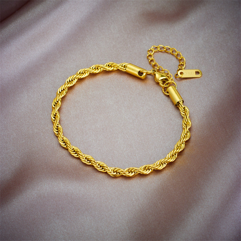 Collar de cadena Simple de Color dorado de acero inoxidable 316L, pulseras para mujer y niña, de , conjunto de joyería de Bijoux: Color amarillo dorado claro