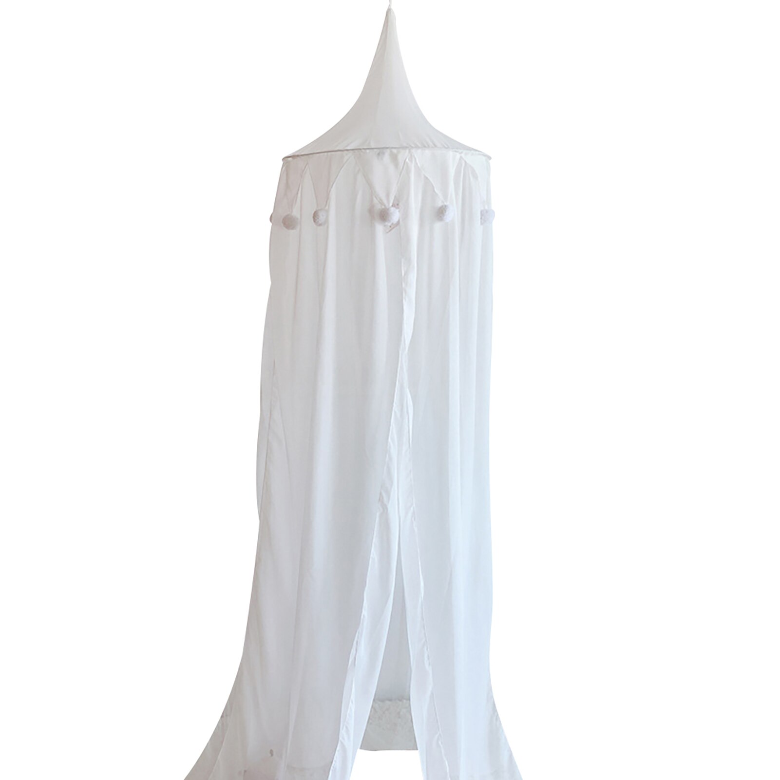 Nordic Thick Lace Pompom Baby Mosquito Net Bed Valance Cotton Children Hanging Tent Bed Canopy Home Bedroom Decoration: White